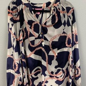 Lilly Pulitzer Large Elsa Blouse in Blue and White